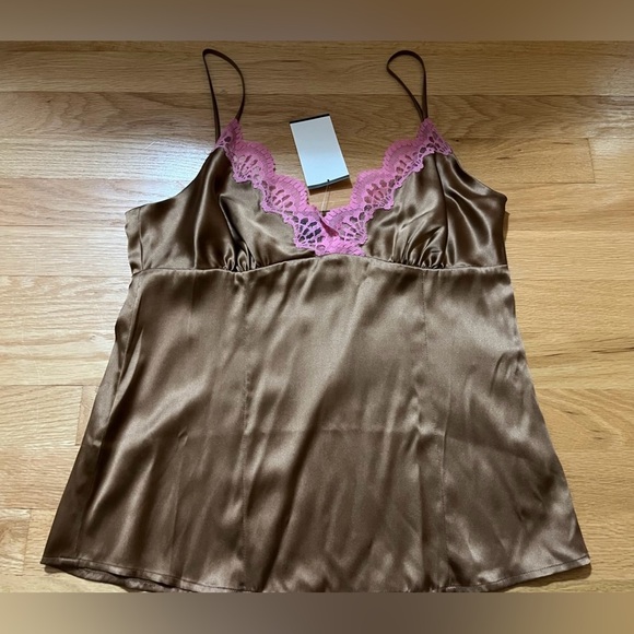 Bebe NWT Silk/Spandex Pink & Brown Chemise 🩷 - Picture 6 of 8
